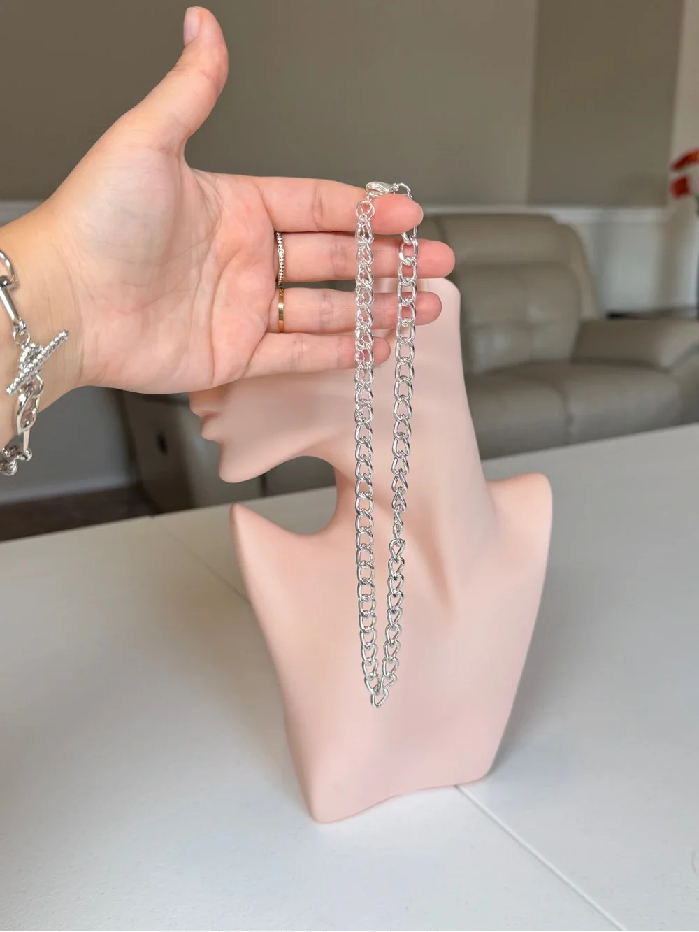 Casual Minimalist Silver Link Chain Necklace